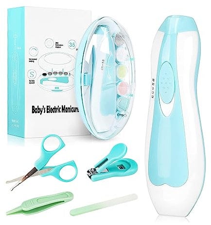 UHFi Electric Nail File Drill for Baby, 6 in 1 Safety Cutter Trimmer Clipper for Toes and Fingers (Blue, 18 in 1)