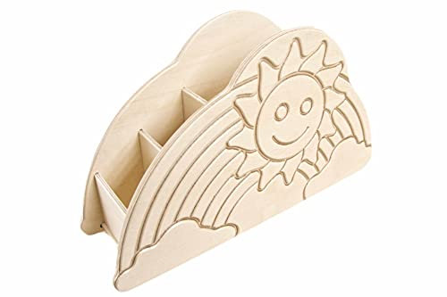 holzkin Stifteköcher für Kinder aus Holz - Regenbogen mit Sonne - zum selbst gestalten/anmalen - Stiftehalter - Schreibtischorganizer