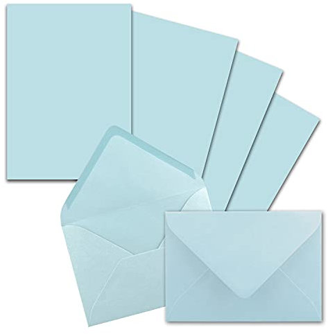 50x Briefpapier-Sets DIN A5 mit C6 Briefumschlägen - Hellblau - Nassklebung (Blau) - mattes Schreibpapier mit Kuverts - FarbenFroh by GUSTAV NEUSER
