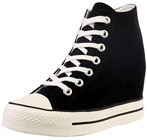 zpllsbratos Mujer Zapatos de Lona Cuñas Plataforma Zapatillas Altas Casuales Moda Botines(Negro,38)