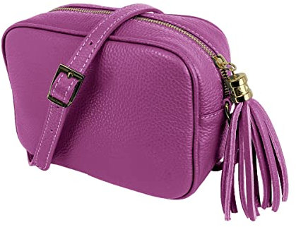 JOPHY & CO. Borsa a Tracolla Spalla in Vera Pelle con Frange e Chiusura Cerniera per Donne cod.5210 (Fucsia, Large)