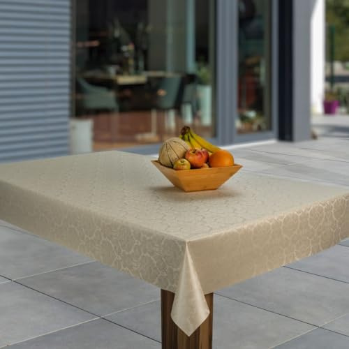 laro Wachstuch-Tischdecke Abwaschbar Garten-Tischdecke Wachstischdecke PVC Plastik-Tischdecken Eckig Meterware Wasserabweisend Abwischbar GAE, Muster:Geprägt Relief Blumen Beige, Größe:118x300