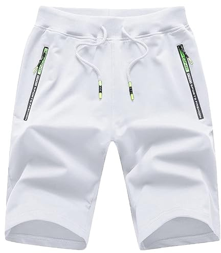 YuKaiChen Mens Shorts with Zip Pockets Gym Shorts Men Cotton Drawstring Summer Shorts Casual Beach Travel Holiday Sports