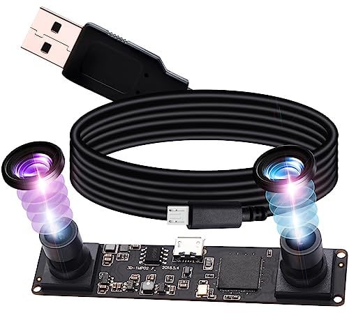 G Doppelobjektiv USB Kameramodul 960p 60fps 3D Stereo Synchronisiertes Webcam Board Modul,1,3MP Dual Objektiv USB mit Kamera,HD 1/3 OV9750 Webkamera 90Grad Webcam für Windows Web Kamera