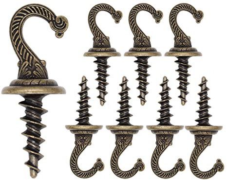 diplambr Swag Driller Hooks Heavy Duty Swag Hook Ceiling Hook Wall Hook Indoor Outdoor for Hanging Plants Chandelier etc. (8, Antique Brass)
