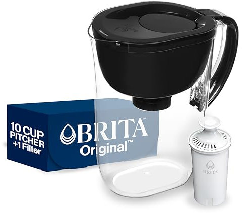 Brita Large Water Filter Pitcher for Tap and Drinking Water with SmartLight Change Indicator, Includes 1 Standard Filter, BPA-Free, Lasts 2 Months, 10-Cup Capacity, Stretch Limo Black
