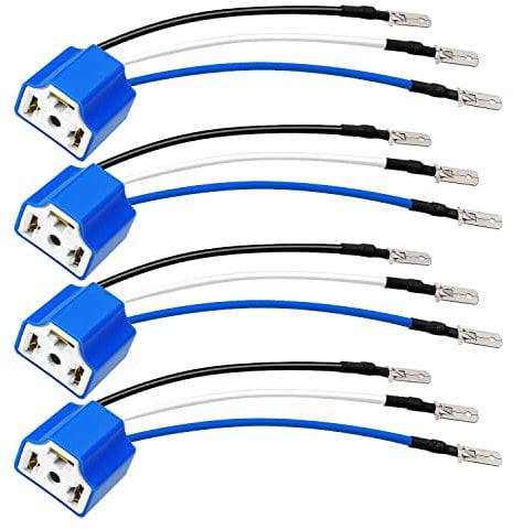 4 Stück Keramik H4 Sockel, VooGenzek H4 9003 HB2-Kabelbaum, H4 auf 3 Pin Adapter Scheinwerferstecker, für Scheinwerfer oder Nebelscheinwerfer, Blau