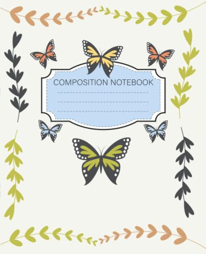 Vintage Composition Notebook: Vintage Composition Notebook, College Notebooks College Ruled, Beautiful College Ruled Notebook with Butterfly Vintage ... Illustration 7.5 x 9.75, 100 pages