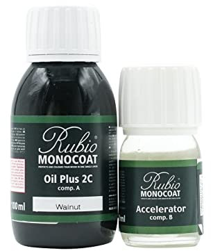 Rubio Monocoat Oil Plus 2C Wood Finish, 5 m² - Walnut | Quick-Dry, Eco-Friendly Linseed Formula for Indoor Surfaces | Includes Accelerator (Part B) | Protector | 130 ML