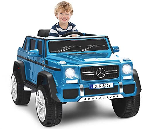 COSTWAY Kinder Elektroauto, Mercedes-Benz Maybach, 12V Elektrisches Kinderauto mit Musik, Hupe und LED-Leuchten, Elektro Auto 2,5-5,5km/h, inkl. 2,4G-Fernbedienung, für Kinder ab 3 Jahre (Blau)