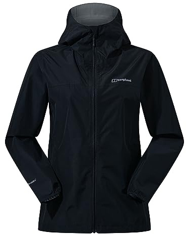 Berghaus Women's Deluge Pro 3.0 Shell Rain Jacket | Breathable Coat | Durable | Waterproof | Adjustable Waterproof Jacket, Black/Black, 8