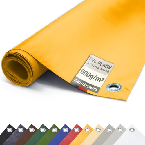 ANKO PLANEN 600 g/m² PVC LKW Abdeckplane mit verzinkten Ösen 50 cm – UV-stabil & reißfest Matte Schutz- & Industrieplane (Gelb, 3,2m x 4m)