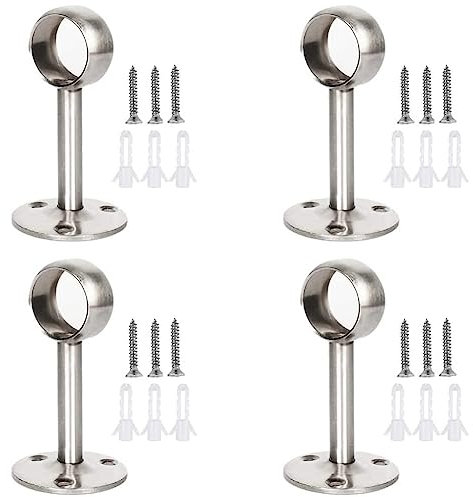 4 Pezzi Staffa di Montaggio a Soffitto, Supporti per Aste per Tende, Staffe per Tende Armadio, con 12 Viti e 12 Tubi di Espansione, per Appendere Traverse da 25 mm, Argento
