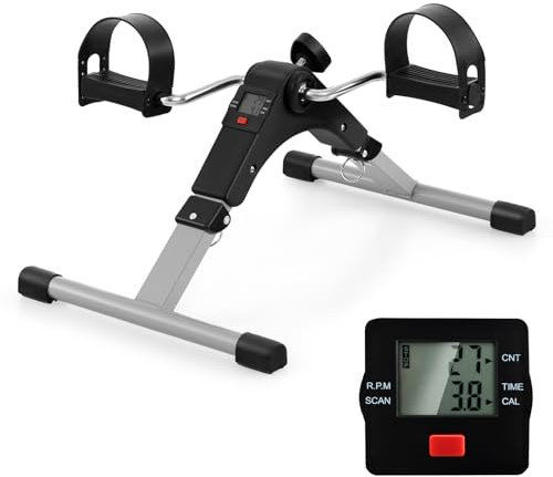 COSTWAY Mini Exercise Bike, Folding Under Desk Pedal Exerciser with LCD Screen Display and Adjustable Resistance, Leg Arm Fitness Equipment for Home Office Gym