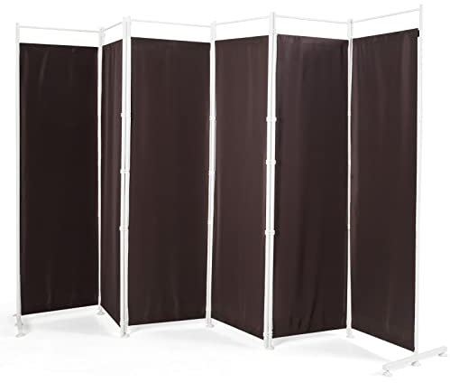 COSTWAY Paravent à 6 Panneaux Pliable 300 x 180 CM, Cloison Mobile de Séparation pour Pièce, Brise Vue pour l’Intérieur/l’Extérieur (Marron)