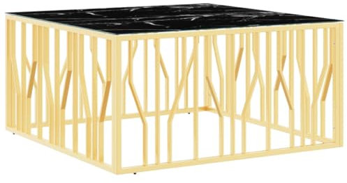 vidaXL Couchtisch, Beistelltisch mit viel Platz für Snacks Getränke, Sofatisch für Wohnzimmer, Tisch Kaffeetisch Telefontisch, Golden Edelstahl Glas