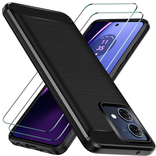 ivoler Funda para Motorola Moto G84 5G con 2 Piezas Cristal Templado, [Protección Militar] Carcasa Protectora Antigolpes, Fina Suave TPU Silicona Caso Anti-Choques Case, Negro