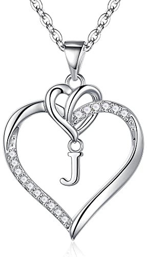 TINGN Halskette Damen Geschenke für Frauen, Silber Kette mit Buchstaben Herz Anhänger Kette für Damen Mädchen Intiale J Halskette Damen Buchstaben Kette Schmuck Damen Geschenke für Frauen Mädchen