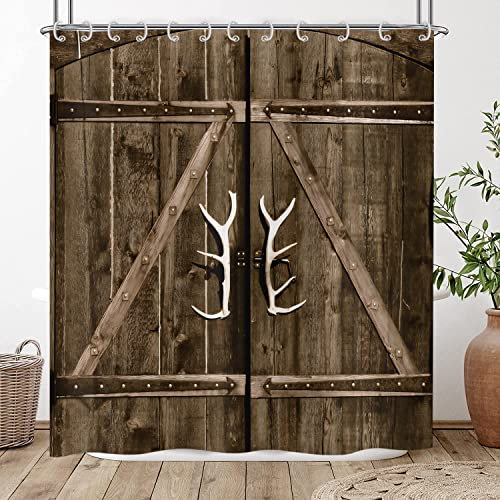 Hnmdmyi Duschvorhang Rustikal 240x180, Bauernhaus Holz Garage Scheunentür Duschvorhänge Braun Land Vintage Kunstwerk Badewanne Vorhang Wasserdicht Polyester Stoff Waschbar Badevorhang mit Haken