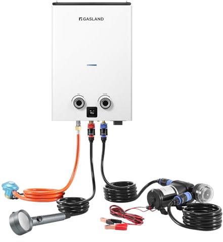GASLAND Go Shower Series Durchlauferhitzer G10 Pro, 10 Liter Gas Warmwasserbereiter mit Wasserpumpe für den Außenbereich, Butan (28–30 mbar)/Propan (37 mbar), für Camping, Wohnmobil, Scheune