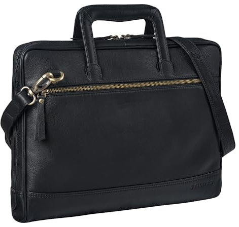 STILORD 'Pierce' Laptoptasche mit Griff Leder Aktentasche 15 Zoll Vintage Dokumententasche A4 Business Bürotasche mit Schultergurt und Handschlaufe, Farbe:schwarz