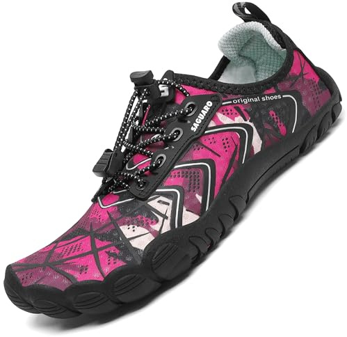 SAGUARO Chaussure Aquatique Homme Femme Chaussures d'eau Léger Respirant Chaussons de Sport Piscine Pastèque Rouge GR.40