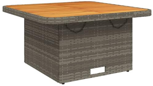Gecheer Gartentisch Verstellbare Beistelltisch Gartenmöbel Bistrotisch Garten Esstisch Tisch Balkontisch Terrassenmöbel Grau 80x80x71 cm Poly Rattan und Akazienholz