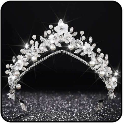 Handcess Hochzeits kronen Tiaras Silber Blumen kronen Stirnband Prinzessinnen Perlen Tiaras Kristall Braut Kopfbedeckungen für Frauen und Mädchen