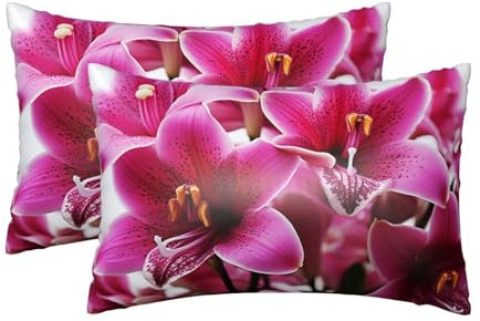 Satin Pillowcase for Hair and Skin, Pink Lily Flowers Silk Pillow Cases Set of 2 Queen Size 20x30 Inches, Luxury and Soft Satin Pillow Covers with Envelope Closure