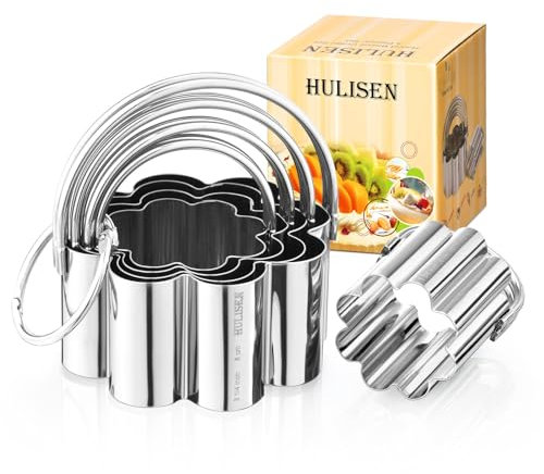 HULISEN Square Biscuit Cutter Set (4 Pieces/Set), Cookies Cutter with Handle, Professional Baking Dough Tools (Flower Shaped)