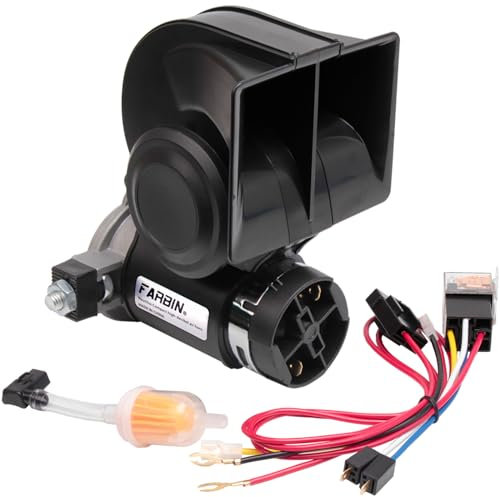 FARBIN Motorrad Hupe Lufthorn Hupe 12v LKW Air Horn Kompakte elektrische Zug Auto Horn 150db Super Lauteste mit Kabelbaum, Kompressor für alle Fahrzeuge Motorrad