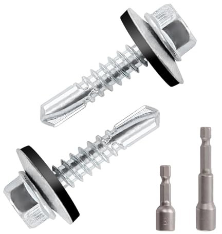 NICKLIN Trapezblechschrauben,104 Stück Selbstschneidende Schrauben mit Dichtscheibe,2 Stk Sechskant Bit Steckschlusselsatz M8,Spenglerschrauben Anthrazit aus verzinktem Stahl(4.8 x 19mm+5.5 x 25mm)