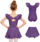 Arshiner Ballettkleid Mädchen Ballettkleidung Rüschenärmel Balletttrikot Lila Ballettanzug Kinder Ballett Kostüm Ballett Tanztrikot Baumwolle Ballerina Outfit 9-10 Jahre