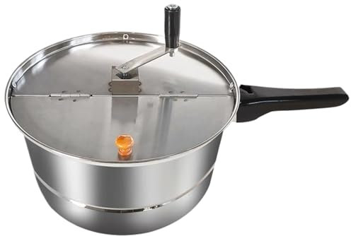 Manual Stirring Popcorn Maker Machine Stovetop Popcorn Maker,Popcorn Maker, Non-Stick Stainless Steel Stovetop Popcorn Maker, Popcorn Pot with Heat Insulation Rubber Handle and Lid