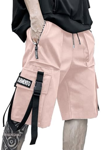 XYXIONGMAO Pantaloni da jogging da uomo Techwear neri Hip Hop Cargo Shorts Streetwear Pantaloni della tuta Pantaloni cargo da uomo, Rosa, L