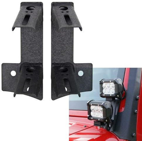 Willpower 2 Pièces Support de Lampe de Travail LED, Supports de Pare-brise Supérieurs - Kit de Support de Fixation de Montant A pour Montant pour 07-17 Wrangler JK