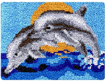 kingsea Knüpfteppich Zum Selber Knüpfen, 50x38cm Knüpfhaken Set Latch Hook Kit DIY Selbst Knüpfen Set für Erwachsene, Delfin