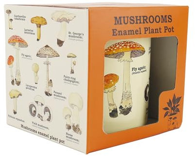 Gift Republic Mushrooms Enamel Plant Pot, Metal, Cream, One Size