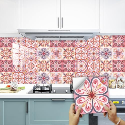 Piastrelle Adesive Cucina 20X20 CM Rosa Mattonelle Adesive Bagno Pvc Impermeabile Adesivi per Piastrelle Parete Fai da Te Adesivi per Cucina Decorazioni(10PCS)
