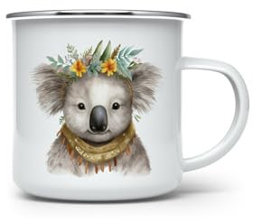 MAXIKIWI - Langlebige Emaille-Kaffee- oder Tee-Camping-Tasse für drinnen und draußen, Tiere, Indianer, 350 ml