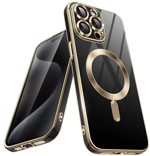 JETech Electroplated Case for iPhone 15 Pro Max 6.7-Inch, Compatible with MagSafe, Camera Lens Full Protection, Shockproof Soft TPU Phone Cover, Solid Color Back (Black Titanium)