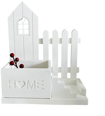 HEIBTENY Silikonformen Gießformen Häuser, Zaun-Gartenhaus-Blumentopf Silikon-Requisiten-Desktop-Organizer in Hausform, Kerzenhalter, Blumentopf, Stifthalter