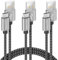 deleyCON USB-C Cable Set (3 Pieces - 0.5 m 1 m 2 m) Nylon Charging Cable Data Cable USB Type C Metal Connector USB C Phone Charger Charging & Synchronising Mobile Phone and Smartphone