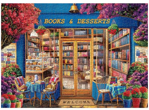 PICKFORU Book Puzzles for Adults 1000 Pieces, Vintage Bookshelf Library Jigsaw Puzzles 1000 Pieces Cat, Difficult Bookstore Puzzle as Wall Decor