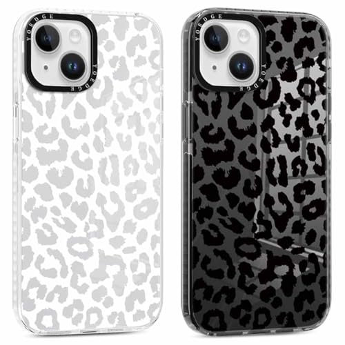 Yoedge 2 Pack Transparent Phone Case Compatible with iPhone 14/iPhone 13 6.1,Ultrathin Soft TPU Silicone with Aesthetics Leopard Pattern,Shockproof Bumper Protector Matte Cover, for iPhone 14 Girls
