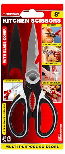 Dekton 8 Kitchen Scissors with Blade | Precision Stainless Steel Blades for Accurate Cutting | Non-Slip Ergonomic Handles | Angled Handles for Easy Cutting | Perfect for Fabric, Crafts and Kitchen