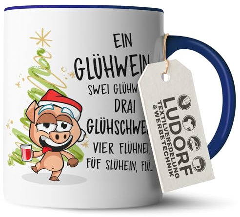 #teamludorf Blau Tasse Blau - Glühwein Motiv, Weihnachtsbaum, Mütze - 300 ml Keramiktasse, hochwertiger Sublimationsdruck, mikrowellenfest, passendes Geschenk für kalte Wintertage