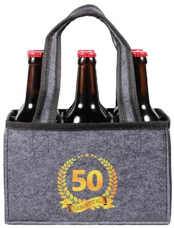 KHstylehoo Geschenk 50 Geburtstag Mann, Männerhandtasche Bier, Flaschentasche 6 Flaschen, 50 Geburtstag Mann Flaschenträger, Geschenke Zum 50 Geburtstag Mann für Alten Vater, Ehemann
