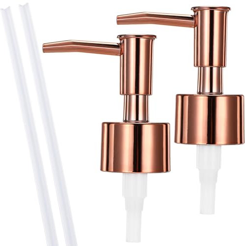 2Pack Gold Soap Dispenser Pump Replacement Refill Dispenser Hand Soap Dispenser Top Dispenser Pumps Soap Pump Replacement for Lotion Regular Glass Mouth Bottles, Rose Gold