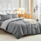 Tokokimo 4-Piece Double Bedding Set - Dark Grey Ultra-Soft Microfibre Duvet Cover Set with Pillowcases and Deep Fitted Sheet (40cm Mattress Depth) Double Duvet Set, Grey